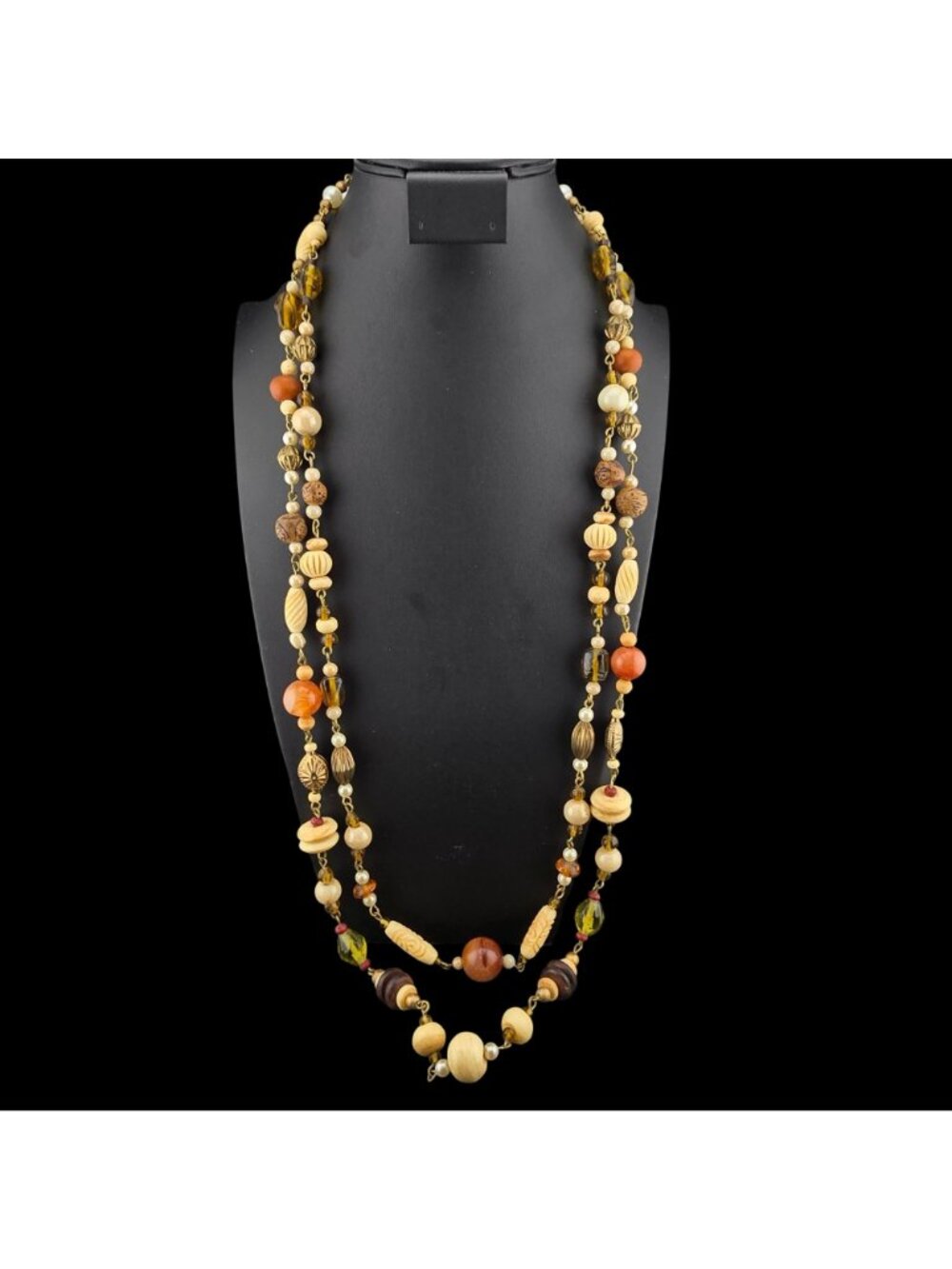 Vintage Double-Strand Beggars Beads Necklace Earth Tones - Picture 2 of 7